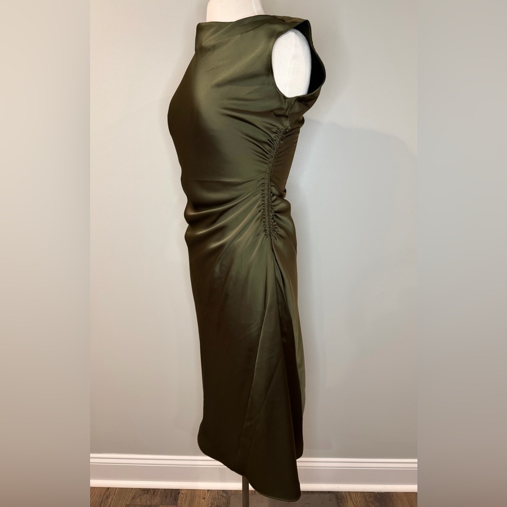 Banana Republic Olive Green Satin Midi Dress NWT size 0 - Picture 8 of 9